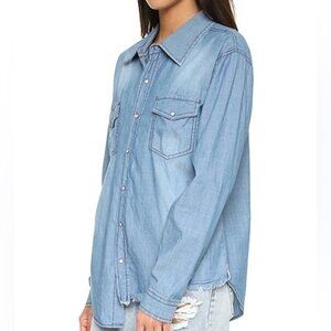 Revolve OTS Button Down Shirt Chambray Denim Boho Grunge Festival Western